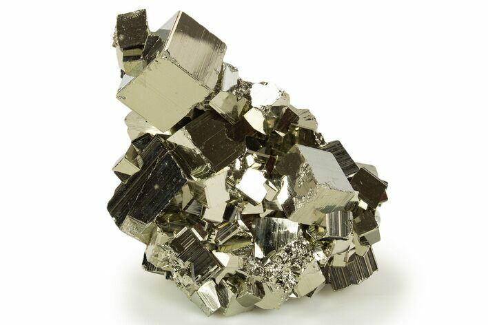 Gleaming Striated Cubic Pyrite Cluster - Peru #337368